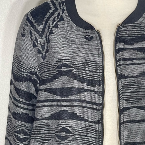 Bentee charcoal and black Aztec tribal pattern bomber jacket new pockets large - Picture 3 of 9